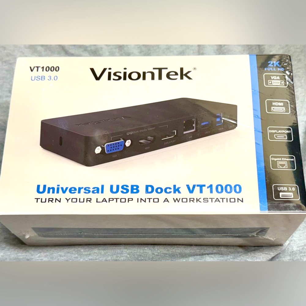 VisionTek VT1000 Universal Dual Full HD USB 3.0 Laptop Monitor Docking Station